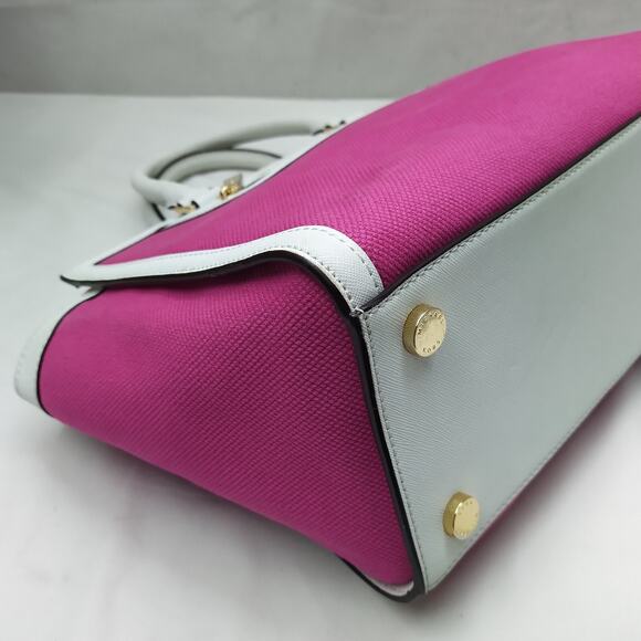 Michael Kors Selma Fuschia Pink Canvas Leather Trim Zipper Satchel Shoulder Bag - Picture 8 of 16